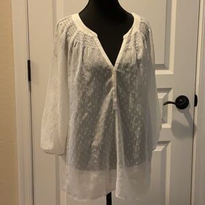Ann Taylor White 3/4 Sleeve Blouse with Mandarin Collar
